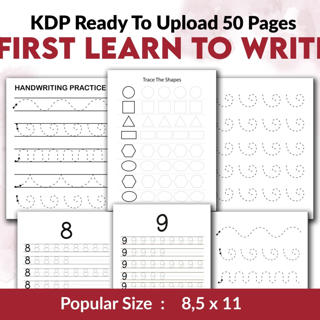 First Learn To Write KDP Kids interior Activity Book Journal / Notebook / Low Content Book, Template Ready To Upload PDF COMMERCIAL Use