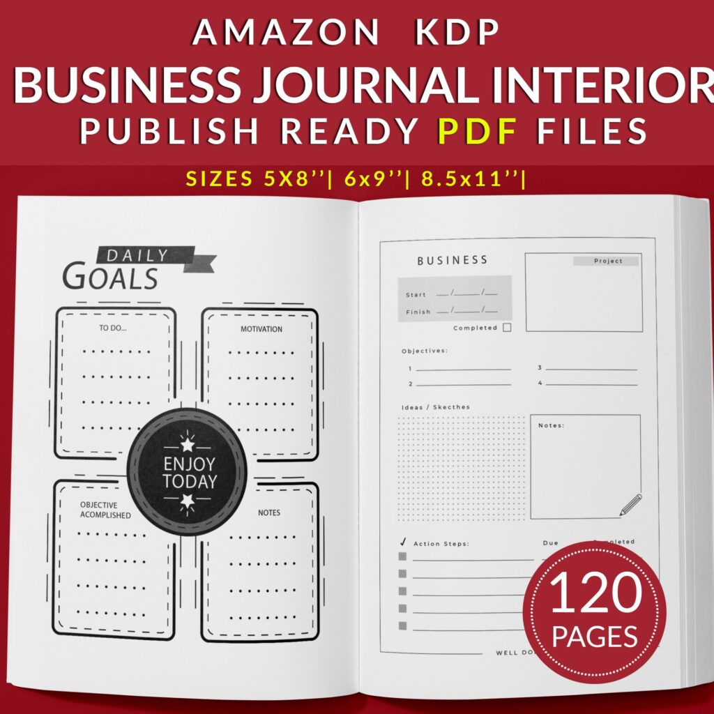Business Journal and Planner 120 pages Ready to Upload PDF Commercial use Low Content Book KDP Template sizes : 8.5×11 6×9 5×8