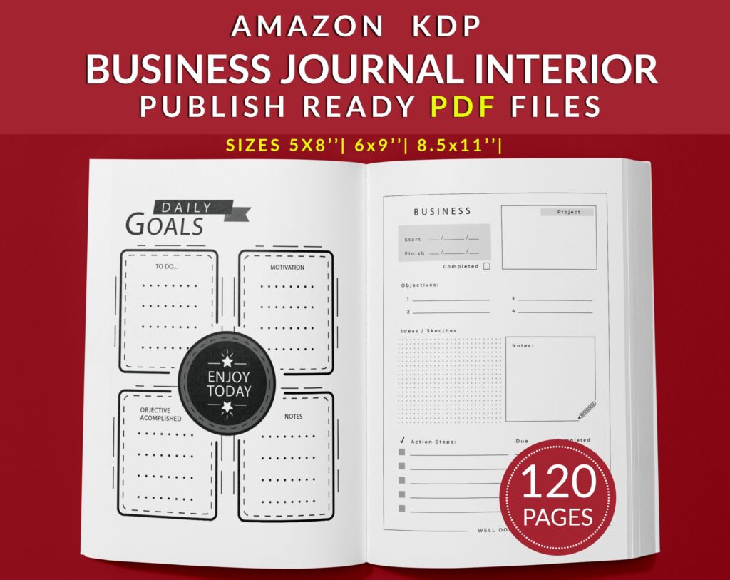 Business Journal and Planner 120 pages Ready to Upload PDF Commercial use Low Content Book KDP Template sizes : 8.5×11 6×9 5×8