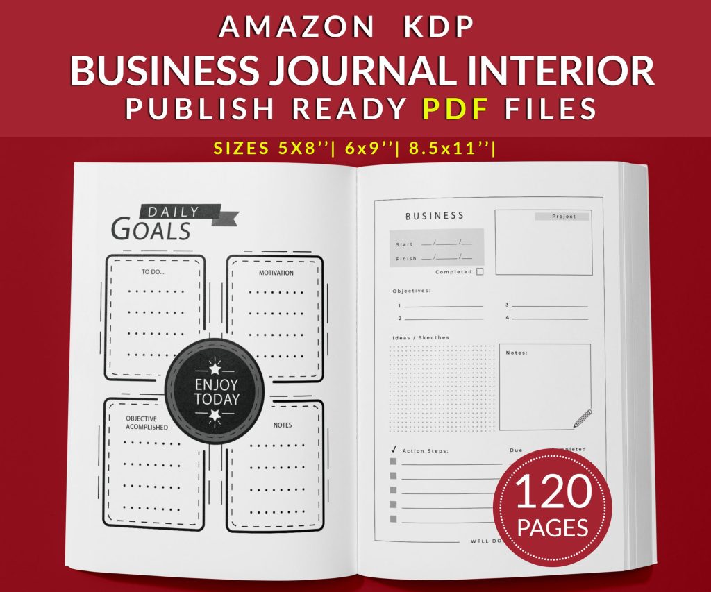 Business Journal and Planner 120 pages Ready to Upload PDF Commercial use Low Content Book KDP Template sizes : 8.5×11 6×9 5×8