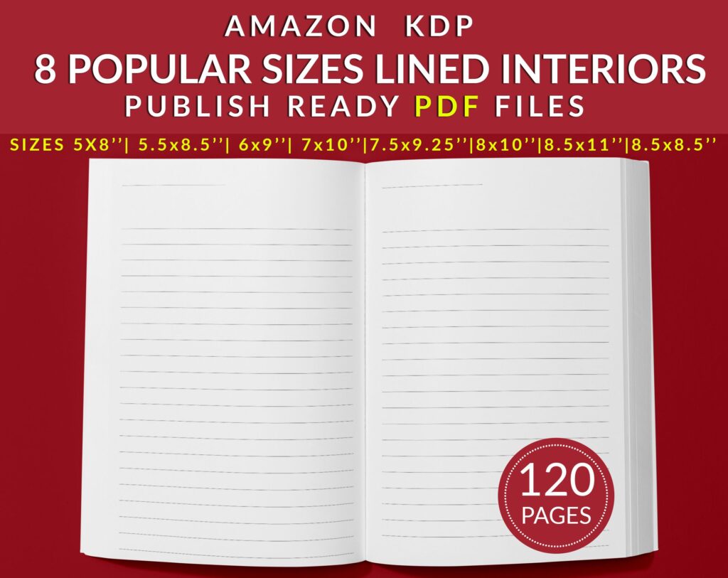 KDP Bundle 8 Templates interiors Lined Pages, Journal ,Notebook, diaries … Ready To Upload PDF COMMERCIAL Use Sizes 8.5×11, 5×8, 6×9