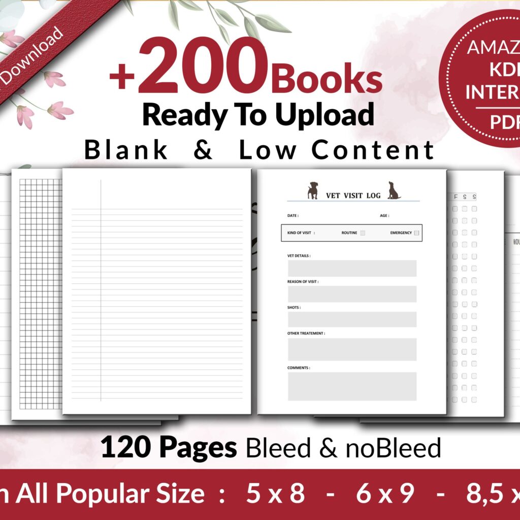Amazon KDP interiors Bundle +200 Templates for Blank Journal & Low Content Books Notebook, Workbook… , Ready To Upload PDF COMMERCIAL Use