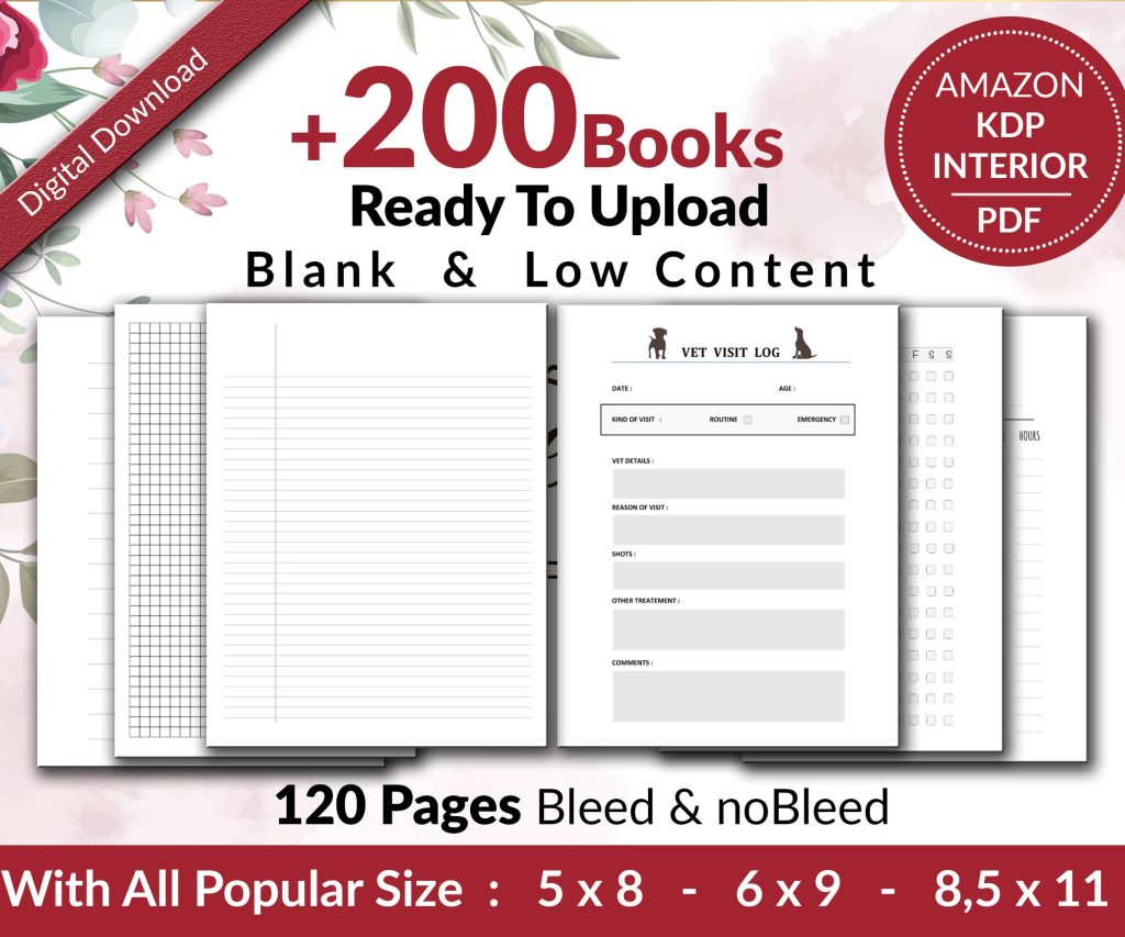Amazon KDP interiors Bundle +200 Templates for Blank Journal & Low Content Books Notebook, Workbook… , Ready To Upload PDF COMMERCIAL Use