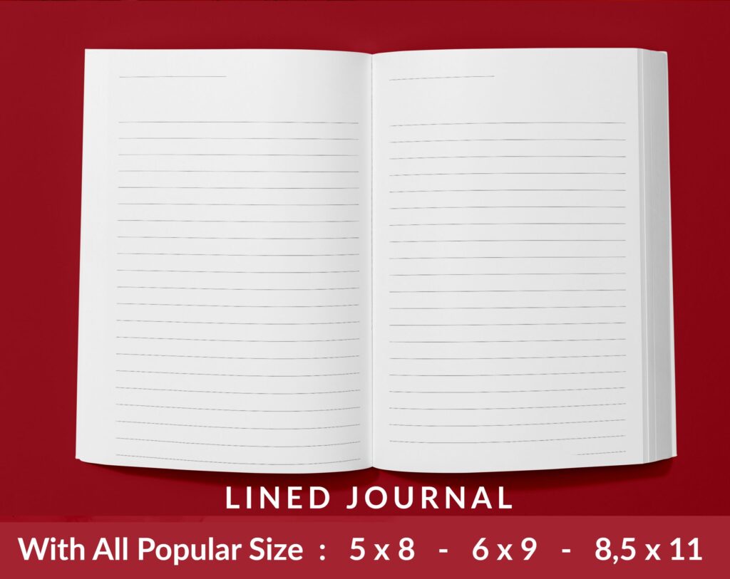Lined Pages Journal 120 pages Ready to Upload PDF Commercial Use KDP Template 6×9 8.5×11 5×8 for Notebooks, Diaries, Low Content