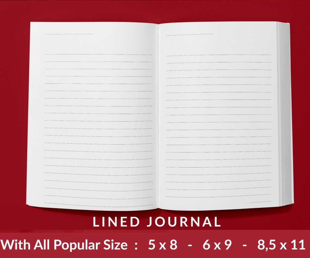 Lined Pages Journal 120 pages Ready to Upload PDF Commercial Use KDP Template 6×9 8.5×11 5×8 for Notebooks, Diaries, Low Content