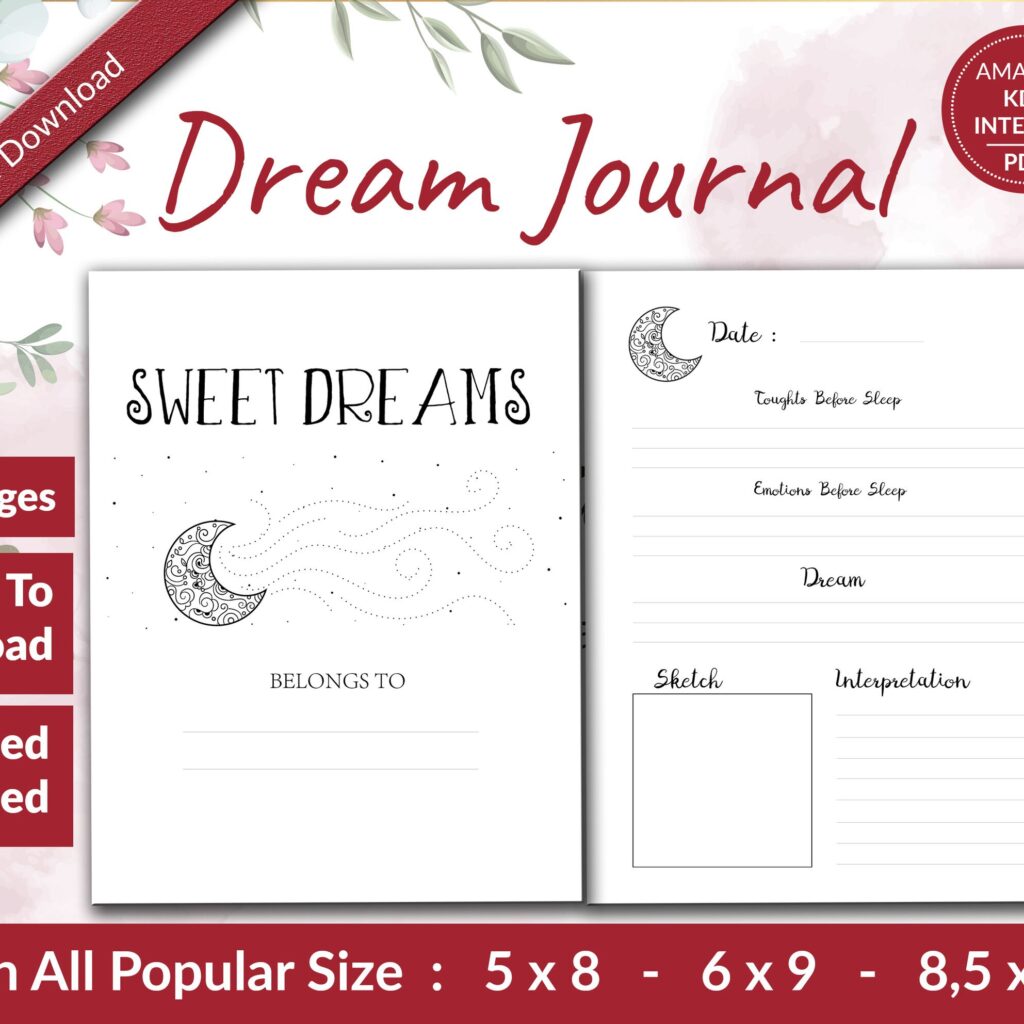 Dream Journal Amazon KDP interiors Templates for Journal & Low Content Notebook… , Ready To Upload PDF COMMERCIAL Use