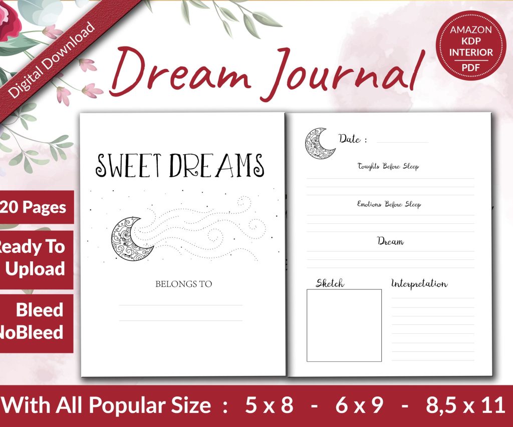 Dream Journal Amazon KDP interiors Templates for Journal & Low Content Notebook… , Ready To Upload PDF COMMERCIAL Use