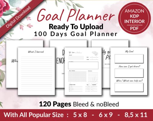 100 Day Goal Planner 120 pages Ready to Upload PDF Commercial use Low Content Book KDP Template
