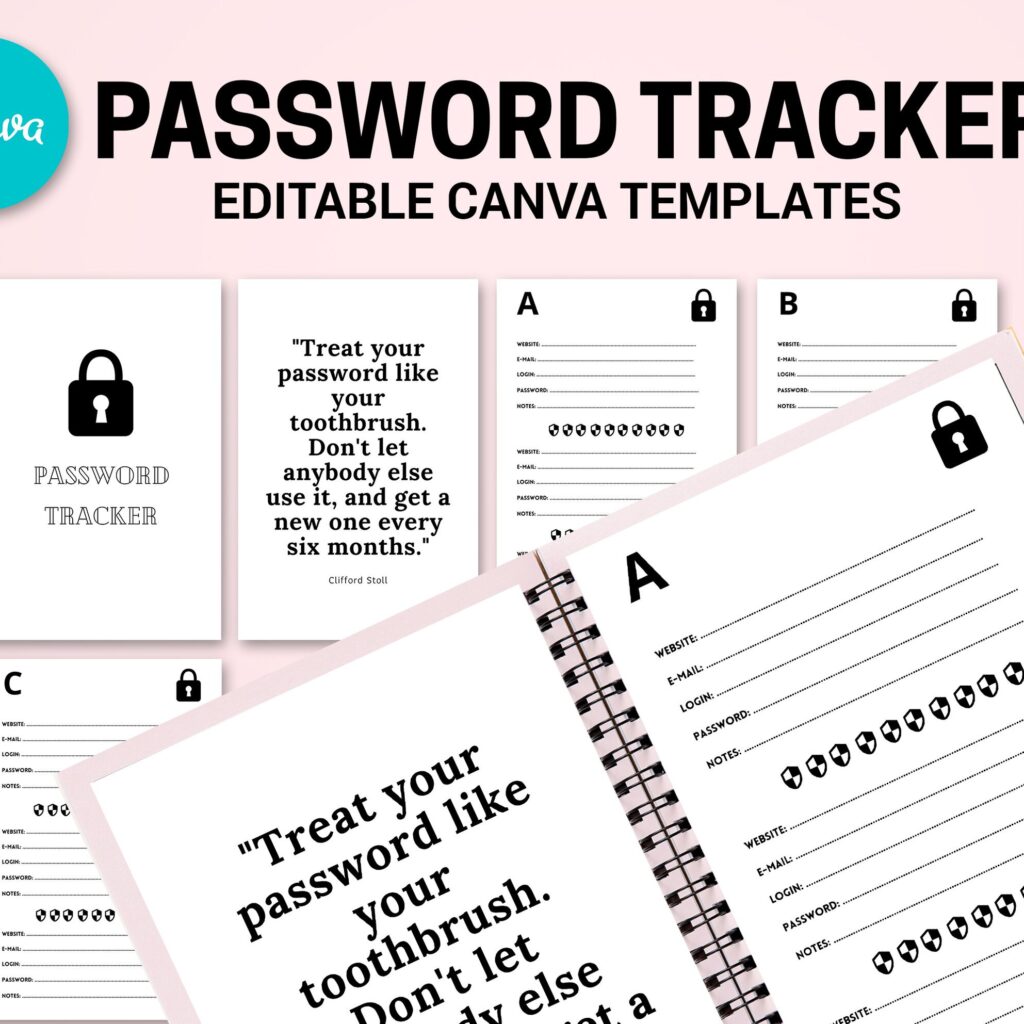 Canva editable Password Tracker book template Commercial Use, Canva KDP interior Template