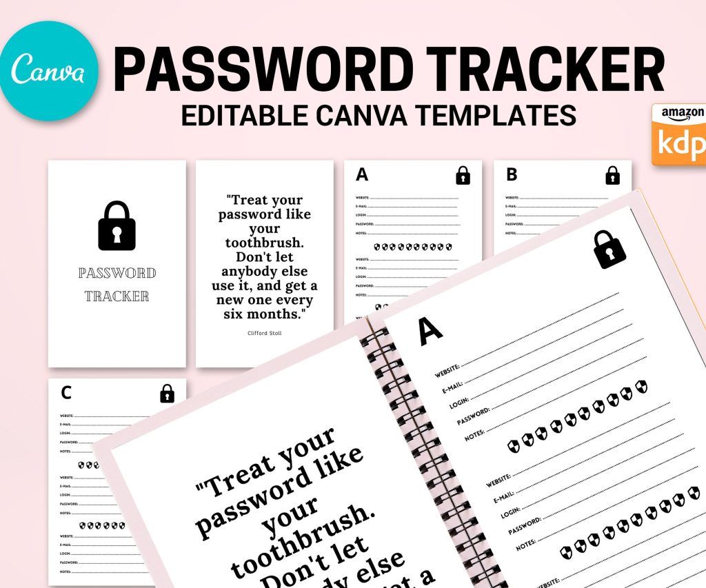 Canva editable Password Tracker book template Commercial Use, Canva KDP interior Template