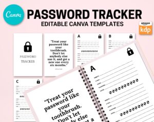 Canva editable Password Tracker book template Commercial Use, Canva KDP Template