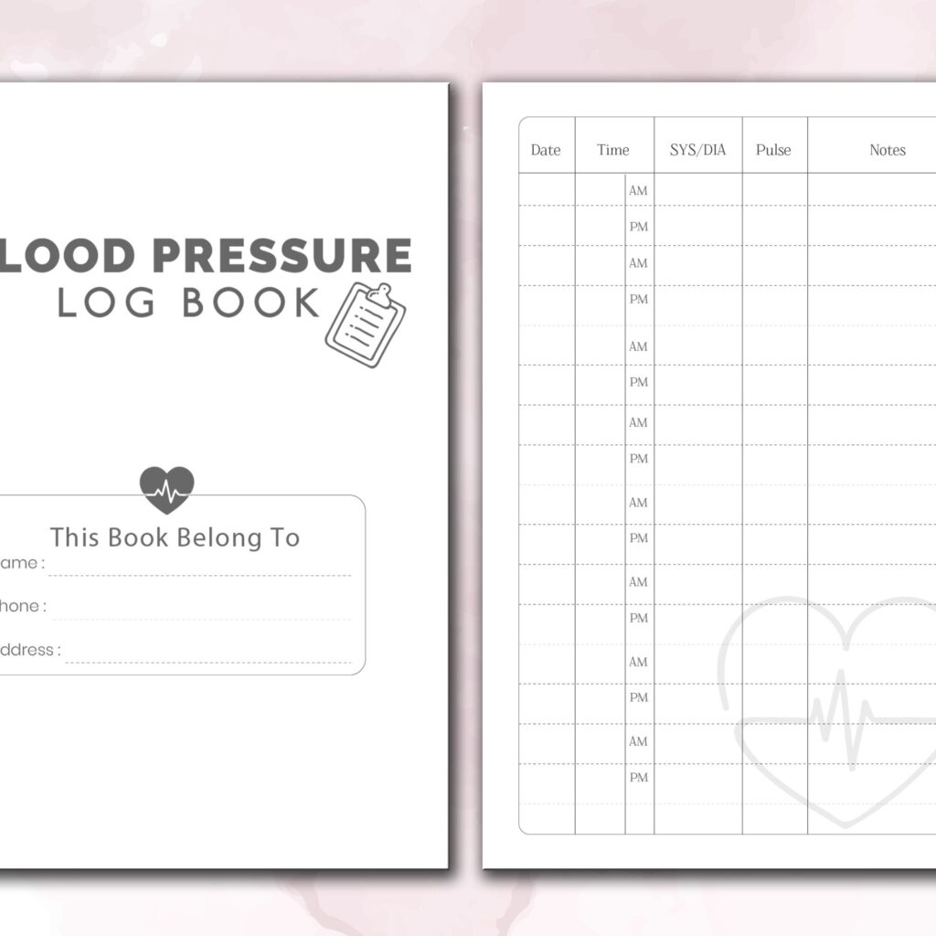 Blood Pressure Log Book 120 pages Ready to Upload PDF Commercial use Low Content Planner tracker or log Book KDP Template 6×9 8.5×11 5×8 Inactive