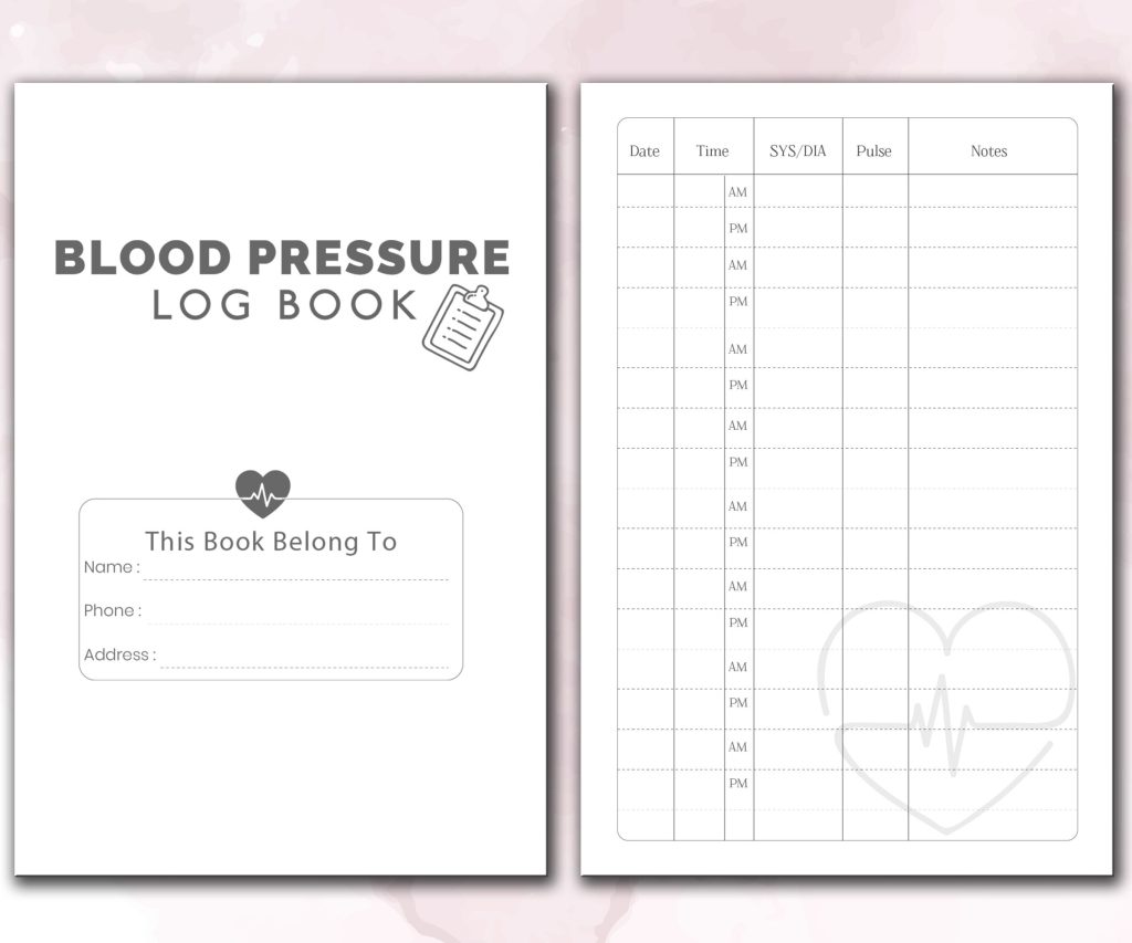 Blood Pressure Log Book 120 pages Ready to Upload PDF Commercial use Low Content Planner tracker or log Book KDP Template 6×9 8.5×11 5×8 Inactive