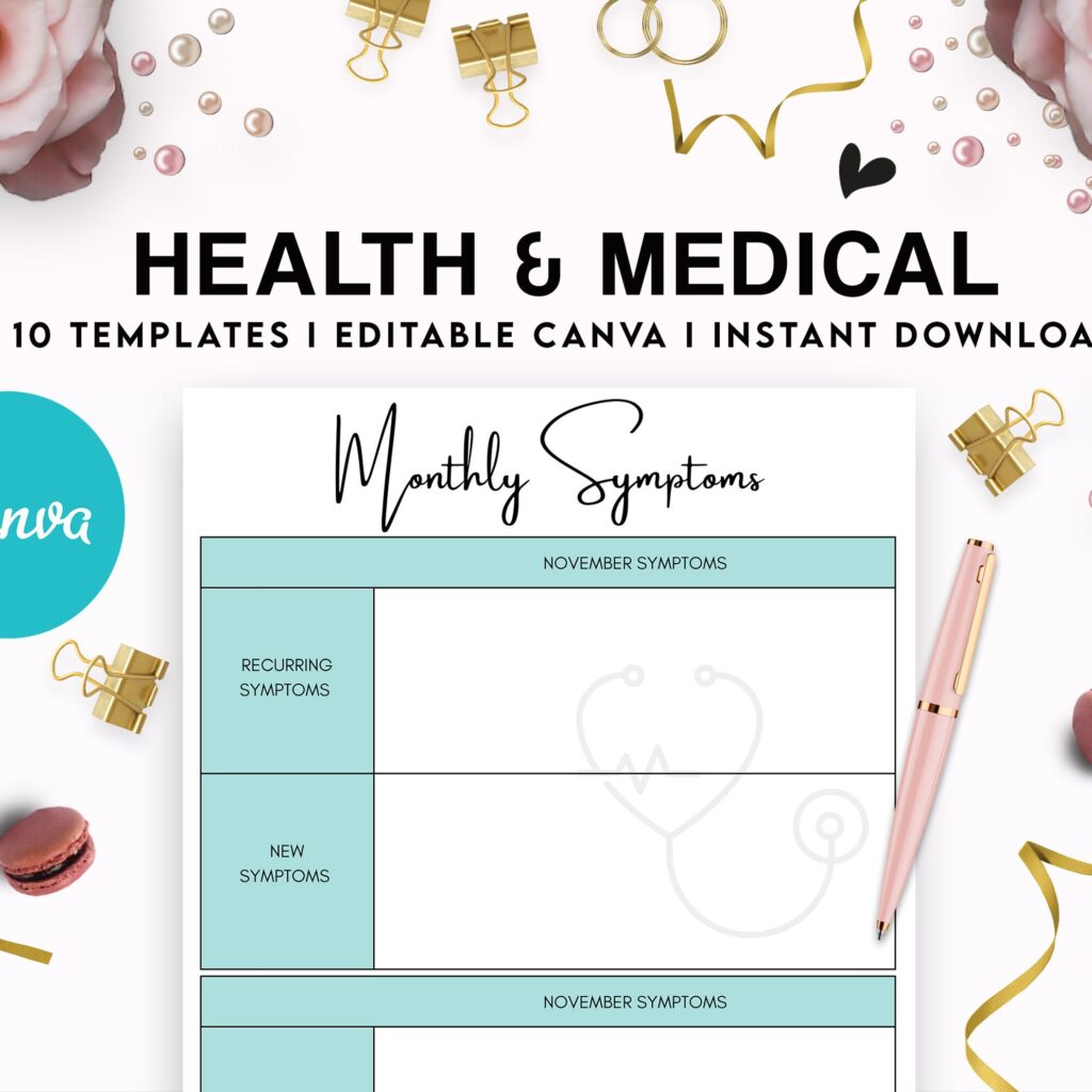 10 Editable Canva Health & Medical Planner Templates for Journal, Canva KDP Planner editable interiors Bundle COMMERCIAL