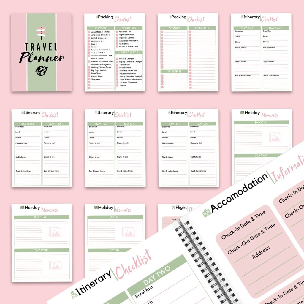 Travel Planner Editable 12 Templates for Journal, Canva KDP Planner editable interiors Bundle