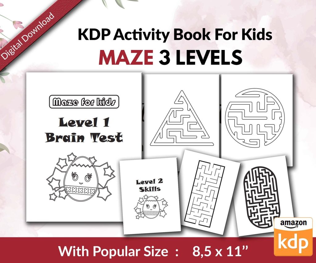Maze KDP interior Kids Activity Book, Used as Low Content Book, Template PDF Ready To Upload  COMMERCIAL Use