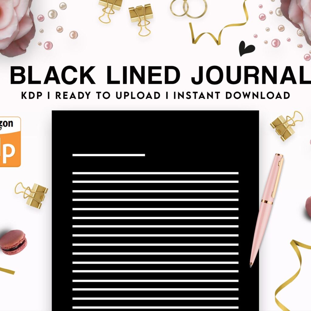 black Lined Pages Journal 120 pages, kdp notebook, Ready to Upload PDF Commercial Use KDP Template 6×9″ for Notebooks, Diaries, Low Content