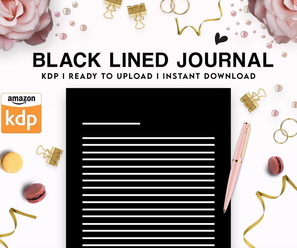 black Lined Pages Journal 120 pages, kdp notebook, Ready to Upload PDF Commercial Use KDP Template 6×9″ for Notebooks, Diaries, Low Content