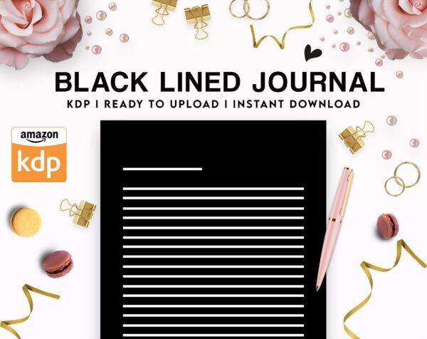black Lined Pages Journal 120 pages, kdp notebook, Ready to Upload PDF Commercial Use KDP Template 6×9″ for Notebooks, Diaries, Low Content