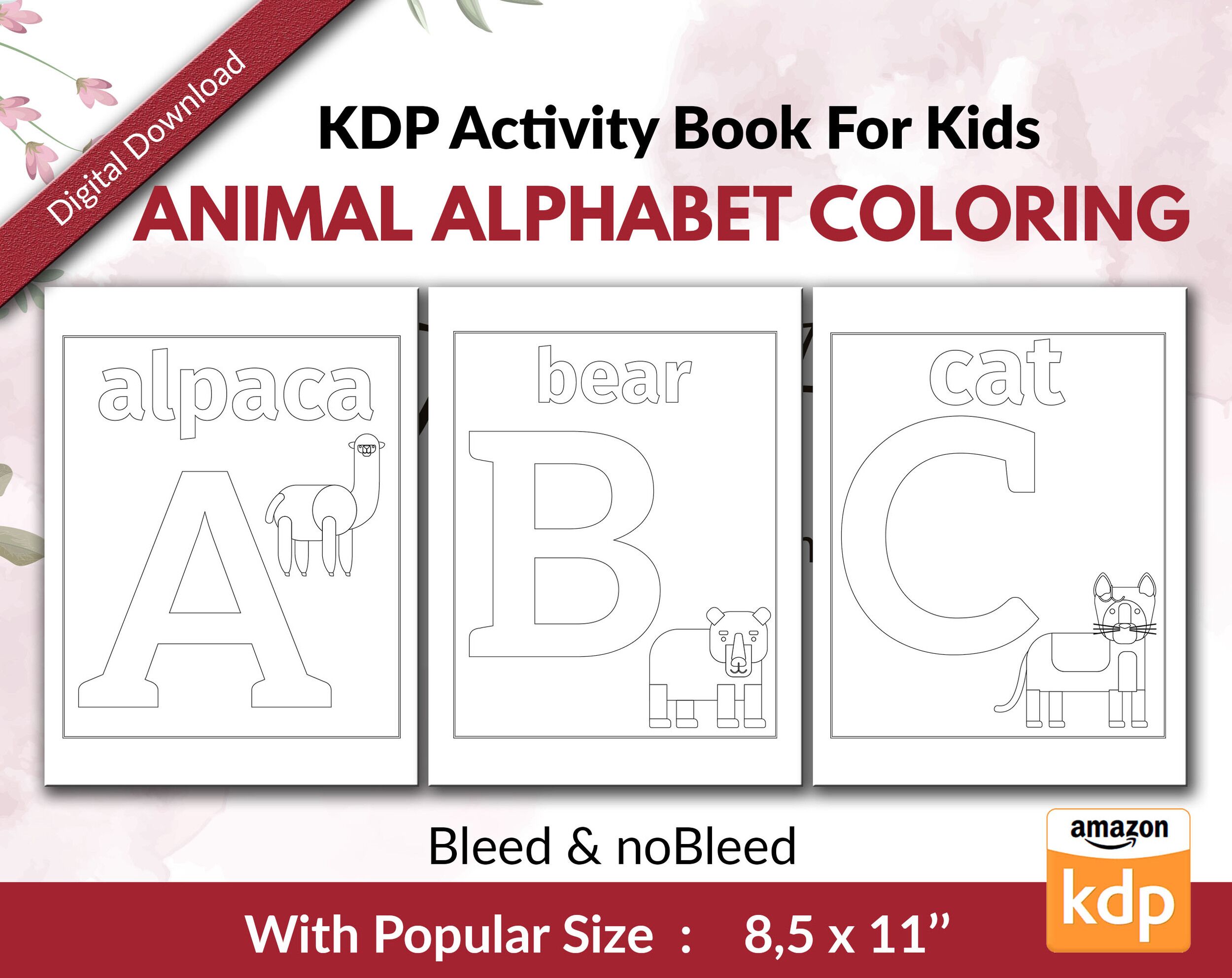 Animal Alphabet Coloring Book KDP interior Kids Activity Book 