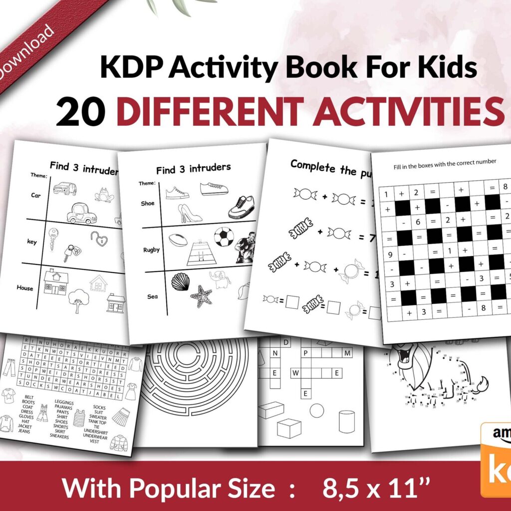 20 Different Activities KDP interior Kids Activity Book, Used as Low Content Book, Template PDF Ready To Upload  COMMERCIAL Use