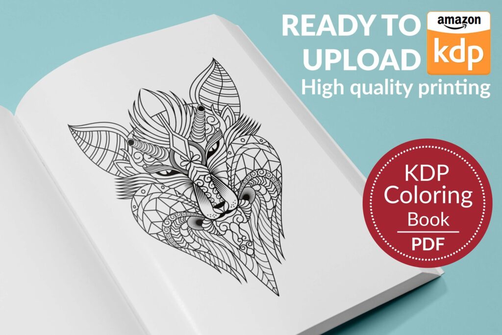 Wolf Coloring KDP interior For Adults, Used as Low Content Book, PDF Template Ready To Upload COMMERCIAL Use 8.5×11″