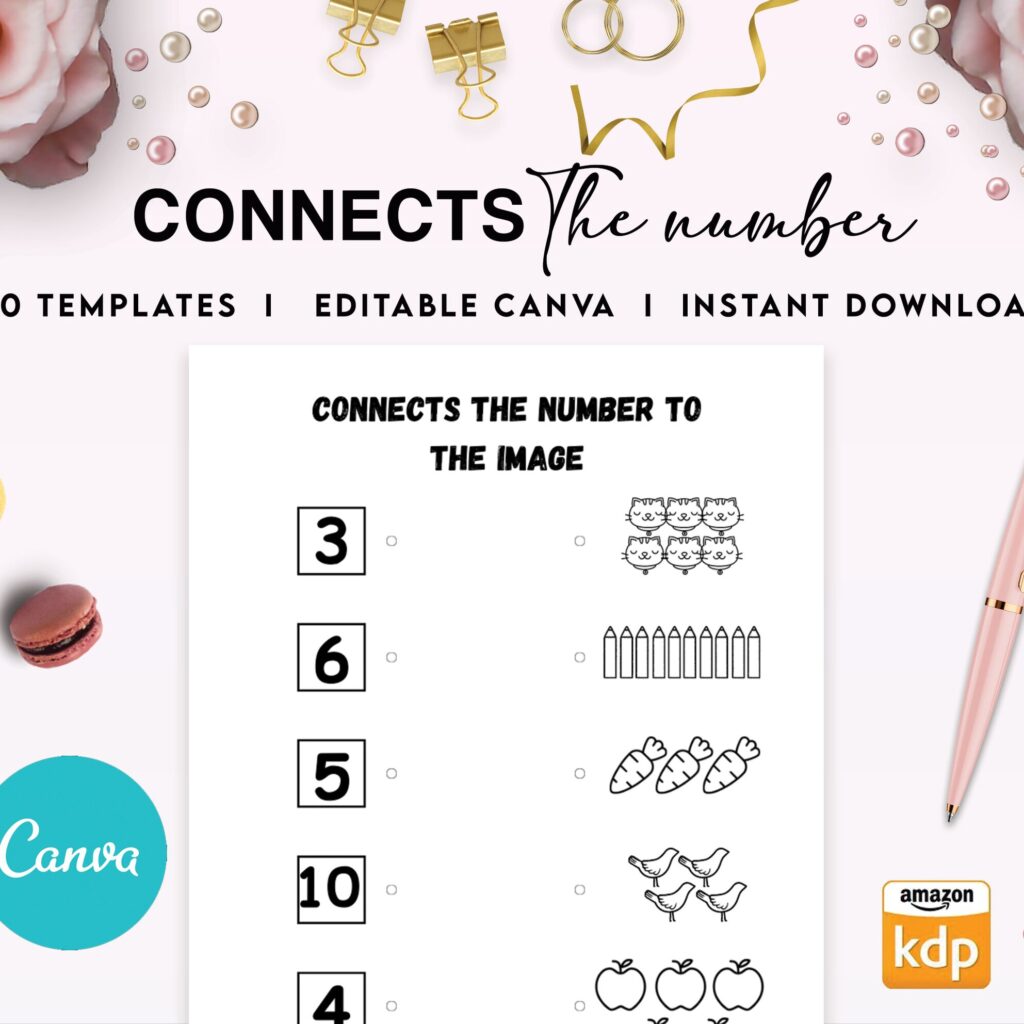 Connect The Numbers To images Canva KDP interior Kids Activity Book, Used as Low Content Book, Editable Canva Template COMMERCIAL Use