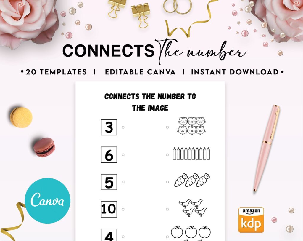 Connect The Numbers To images Canva KDP interior Kids Activity Book, Used as Low Content Book, Editable Canva Template COMMERCIAL Use