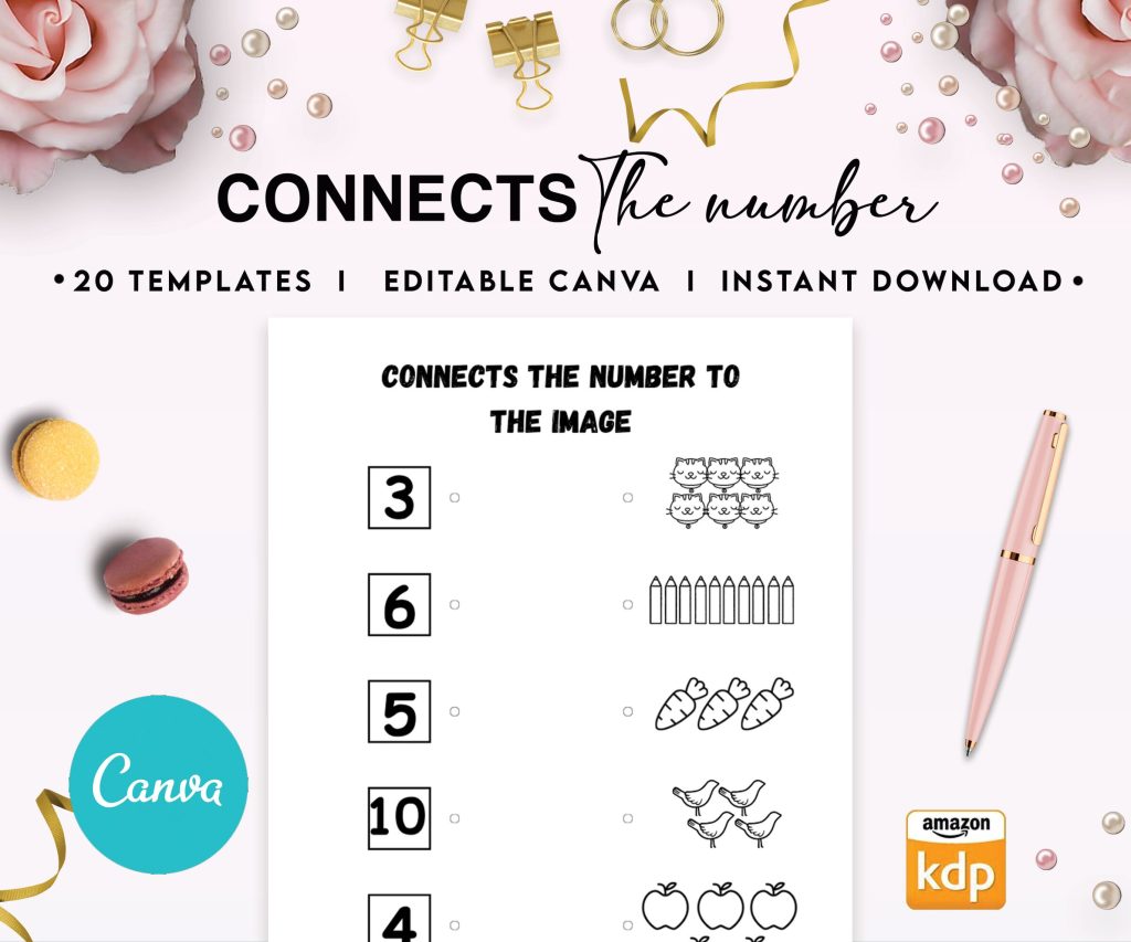 Connect The Numbers To images Canva KDP interior Kids Activity Book, Used as Low Content Book, Editable Canva Template COMMERCIAL Use
