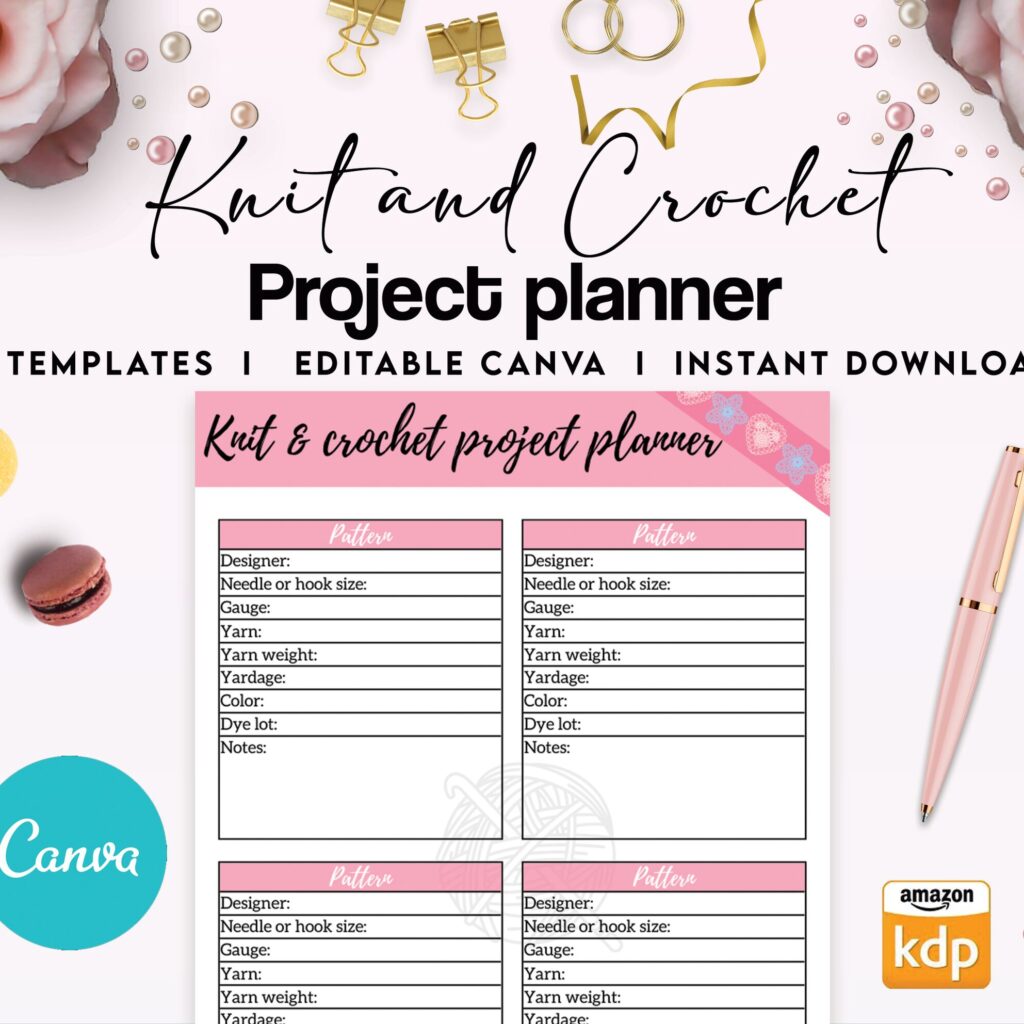 Crochet Editable Templates for Journal, Canva KDP Planner editable interiors Bundle
