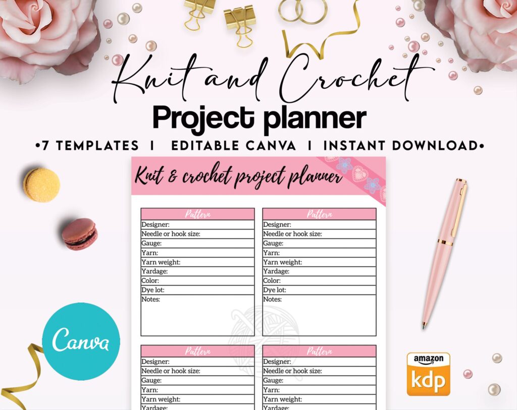 Crochet Editable Templates for Journal, Canva KDP Planner editable interiors Bundle