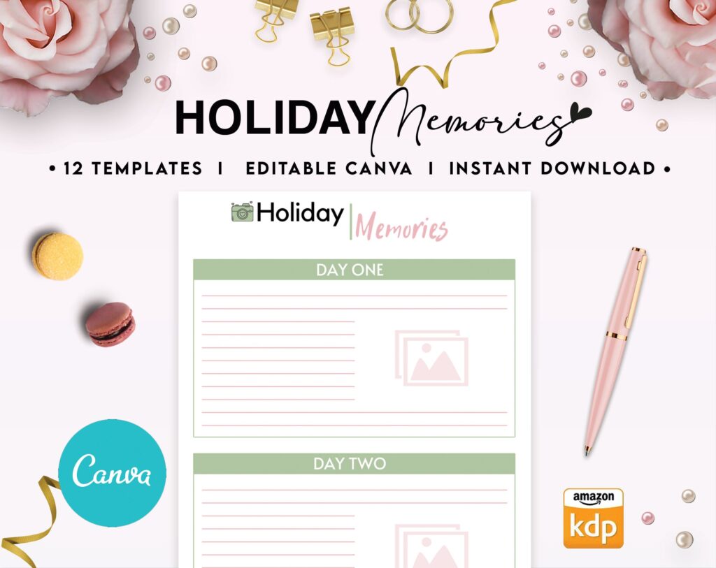 Travel Planner Editable 12 Templates for Journal, Canva KDP Planner editable interiors Bundle