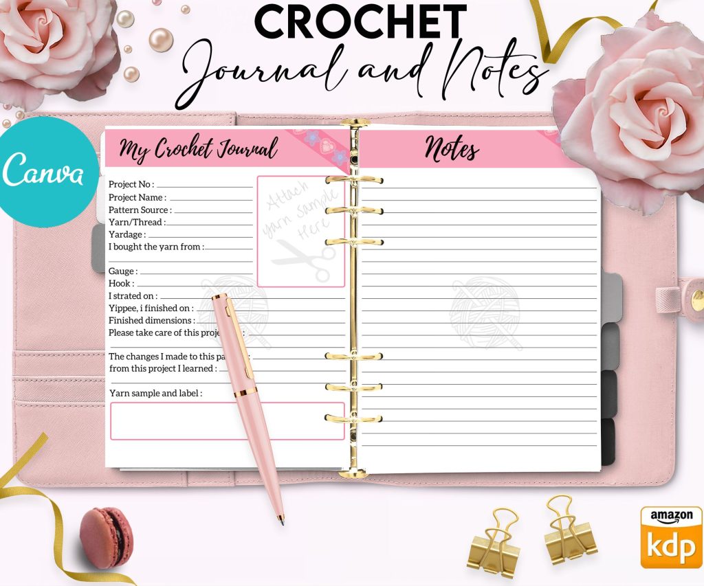 Crochet Editable Templates for Journal, Canva KDP Planner editable interiors Bundle