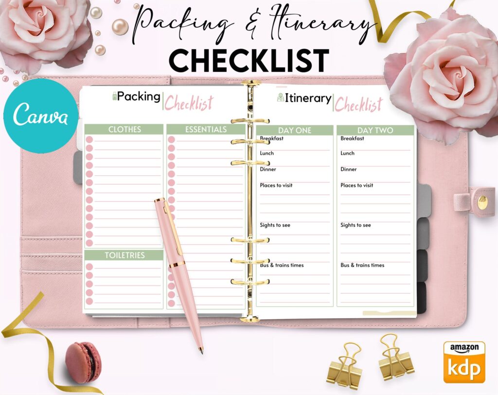 Travel Planner Editable 12 Templates for Journal, Canva KDP Planner editable interiors Bundle