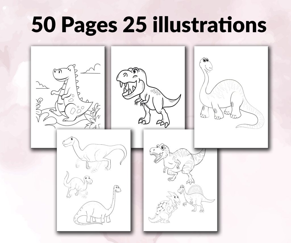 Dinosaurs Coloring KDP interior For Kids Activities, Used as Low Content Book, PDF Template Ready To Upload COMMERCIAL Use 8.5×11″