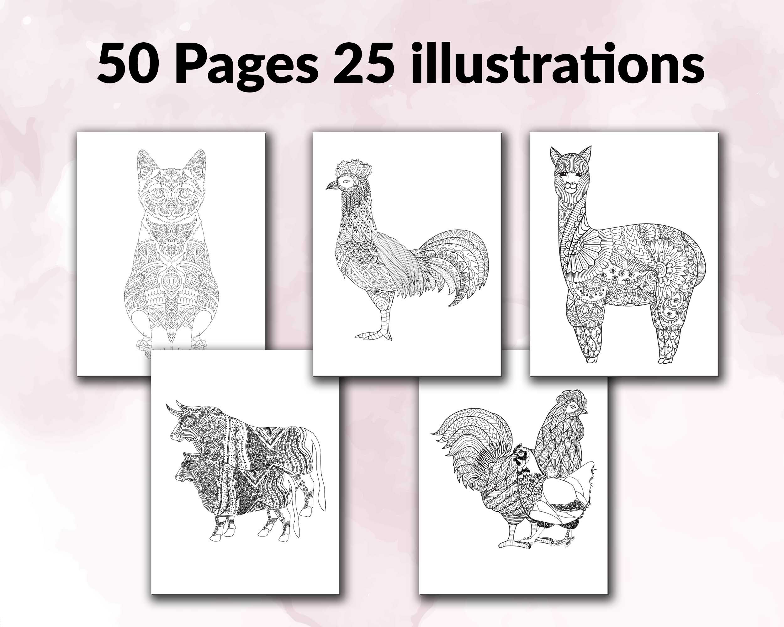 KDP Interior Template: Coloring Book for Adults Ready to Use Low Content Book JPEG Files +PDF File 100 High-Quality Animal Illustrations
