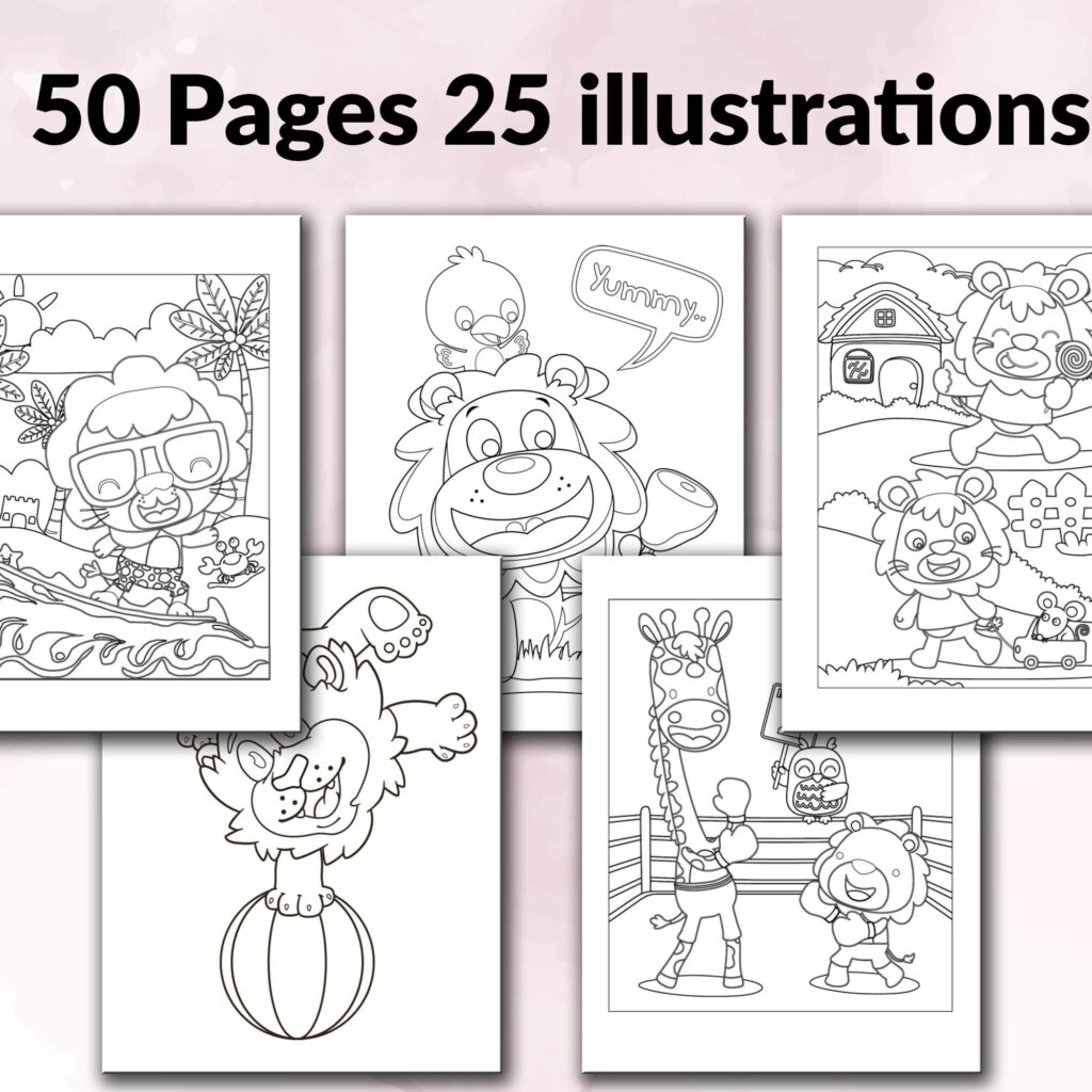 Lions Coloring KDP interior For Kids Activities, Used as Low Content Book, PDF Template Ready To Upload COMMERCIAL Use 8.5×11″