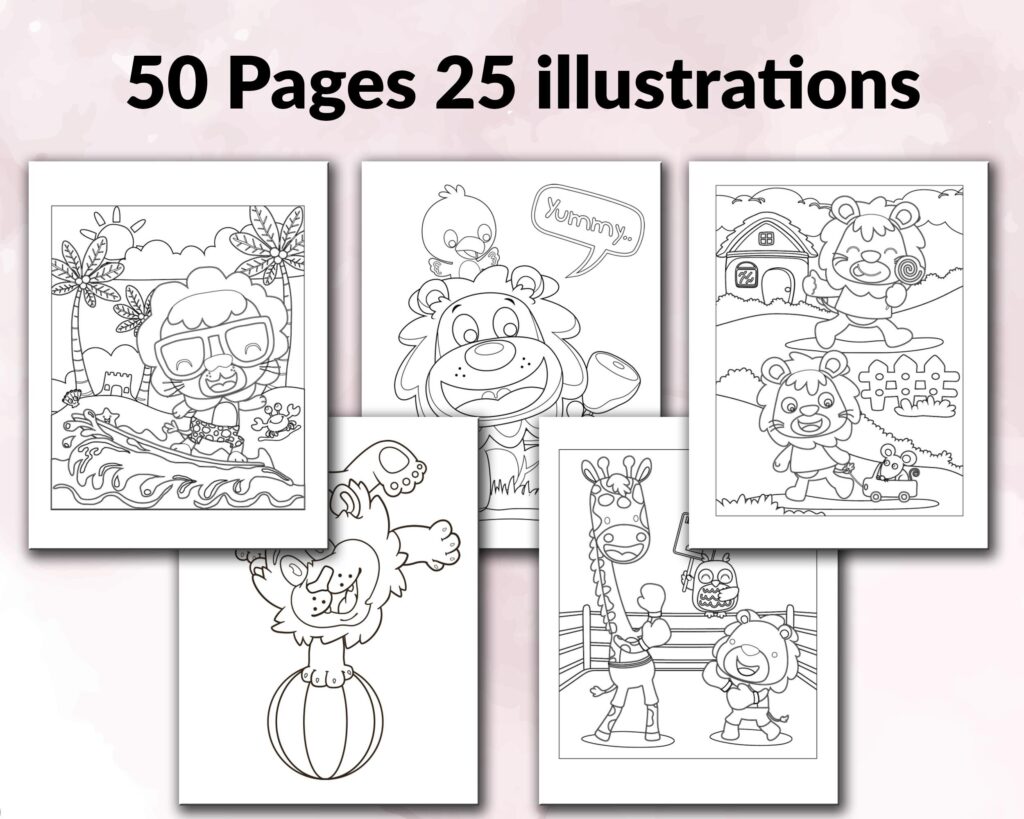 Lions Coloring KDP interior For Kids Activities, Used as Low Content Book, PDF Template Ready To Upload COMMERCIAL Use 8.5×11″