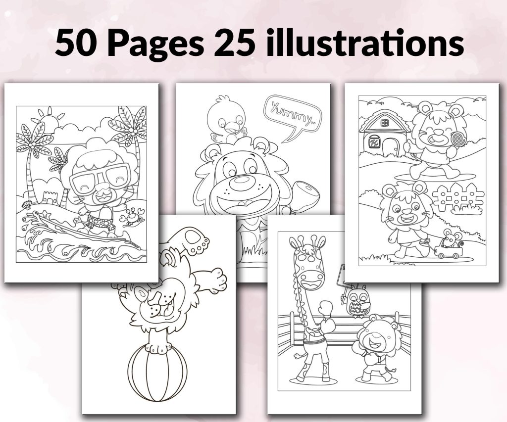 Lions Coloring KDP interior For Kids Activities, Used as Low Content Book, PDF Template Ready To Upload COMMERCIAL Use 8.5×11″