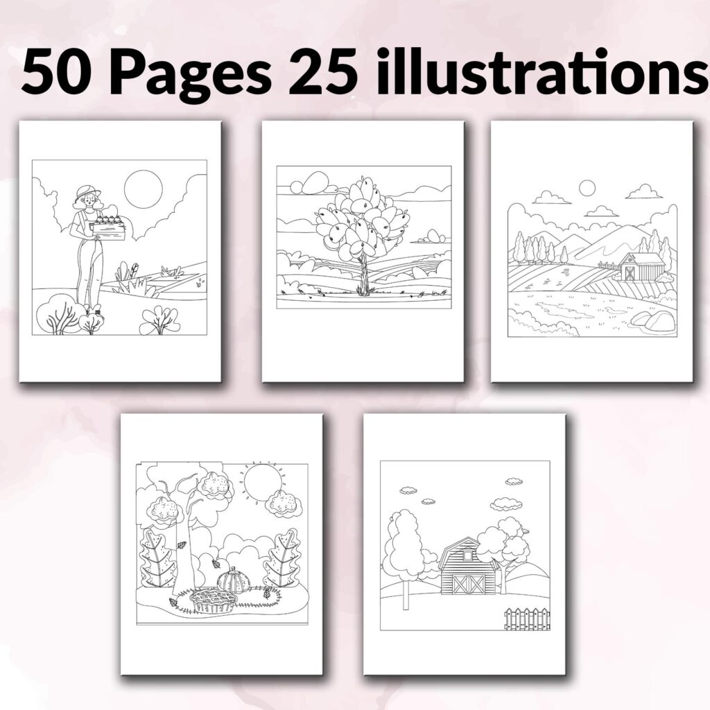 Nature Coloring KDP interior For Kids Activities, Used as Low Content Book, PDF Template Ready To Upload COMMERCIAL Use 8.5×11″