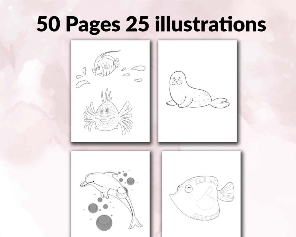 Ocean Underwater Coloring KDP interior For Kids Activities, Used as Low Content Book, PDF Template Ready To Upload COMMERCIAL Use 8.5×11″