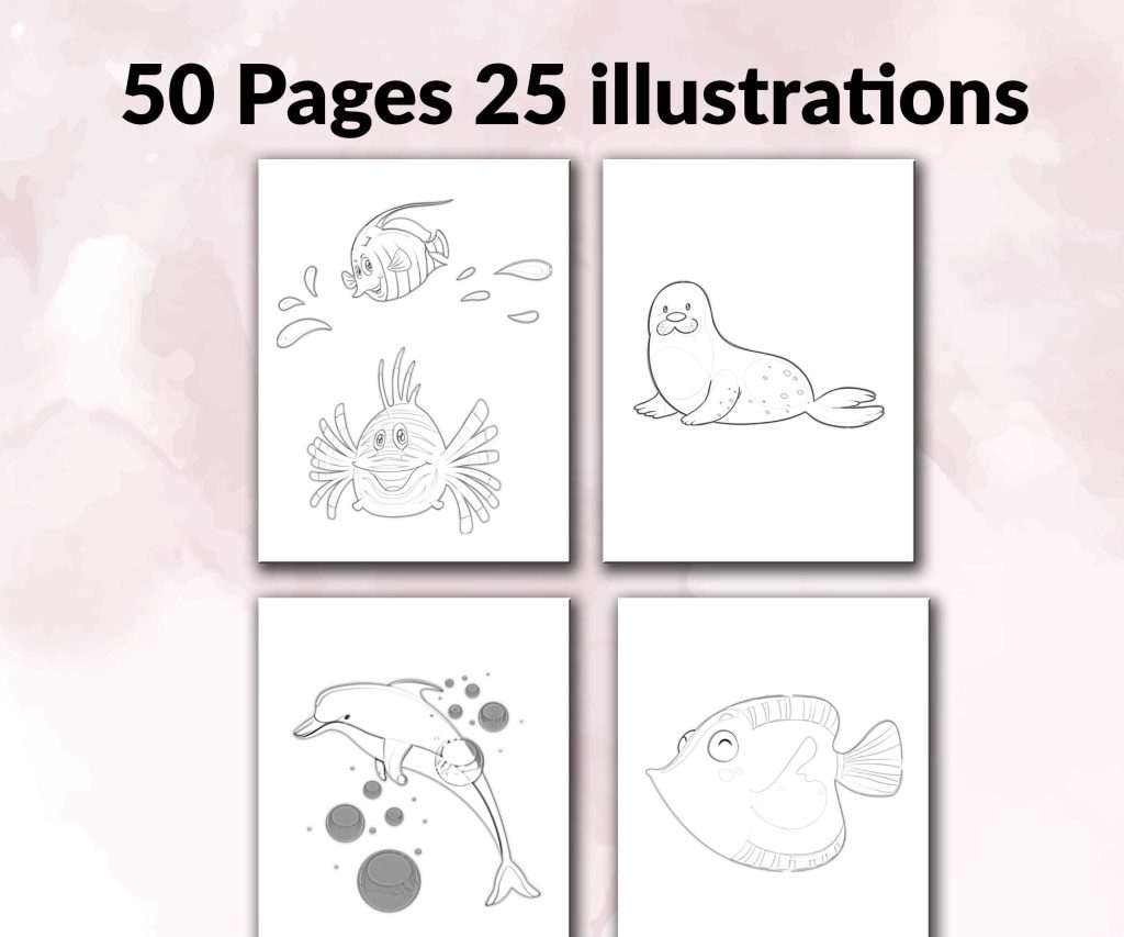 Ocean Underwater Coloring KDP interior For Kids Activities, Used as Low Content Book, PDF Template Ready To Upload COMMERCIAL Use 8.5×11″