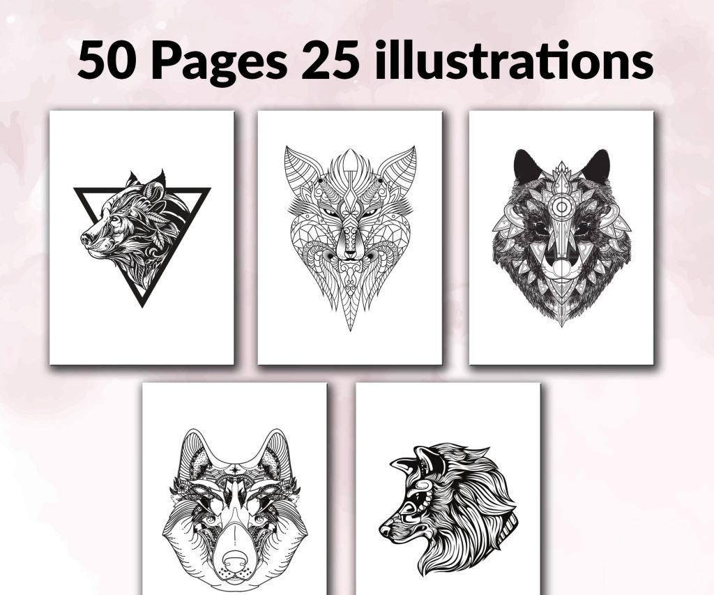 Wolf Coloring KDP interior For Adults, Used as Low Content Book, PDF Template Ready To Upload COMMERCIAL Use 8.5×11″