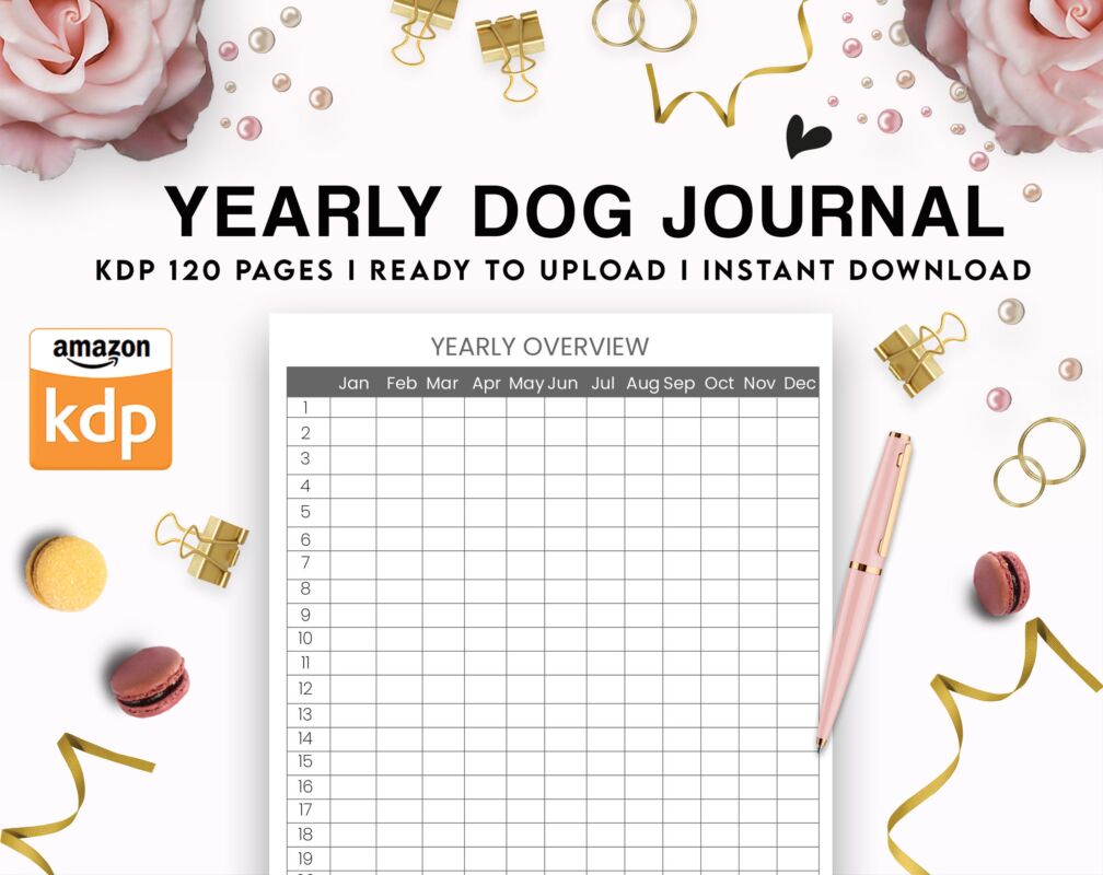 KDP Yearly dog Journal 120 pages, size KDP 6x9