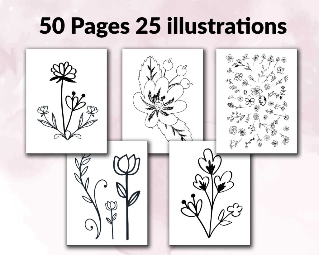 Flowers Coloring KDP interior For Kids Activities, Used as Low Content Book, PDF Template Ready To Upload COMMERCIAL Use 8.5×11″