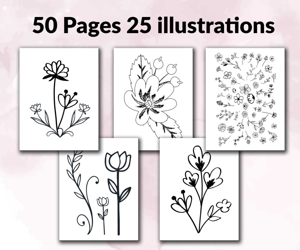 Flowers Coloring KDP interior For Kids Activities, Used as Low Content Book, PDF Template Ready To Upload COMMERCIAL Use 8.5×11″