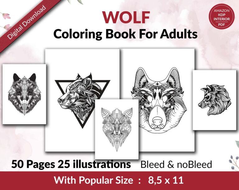 Wolf Coloring KDP interior For Adults PDF 8.5x11"