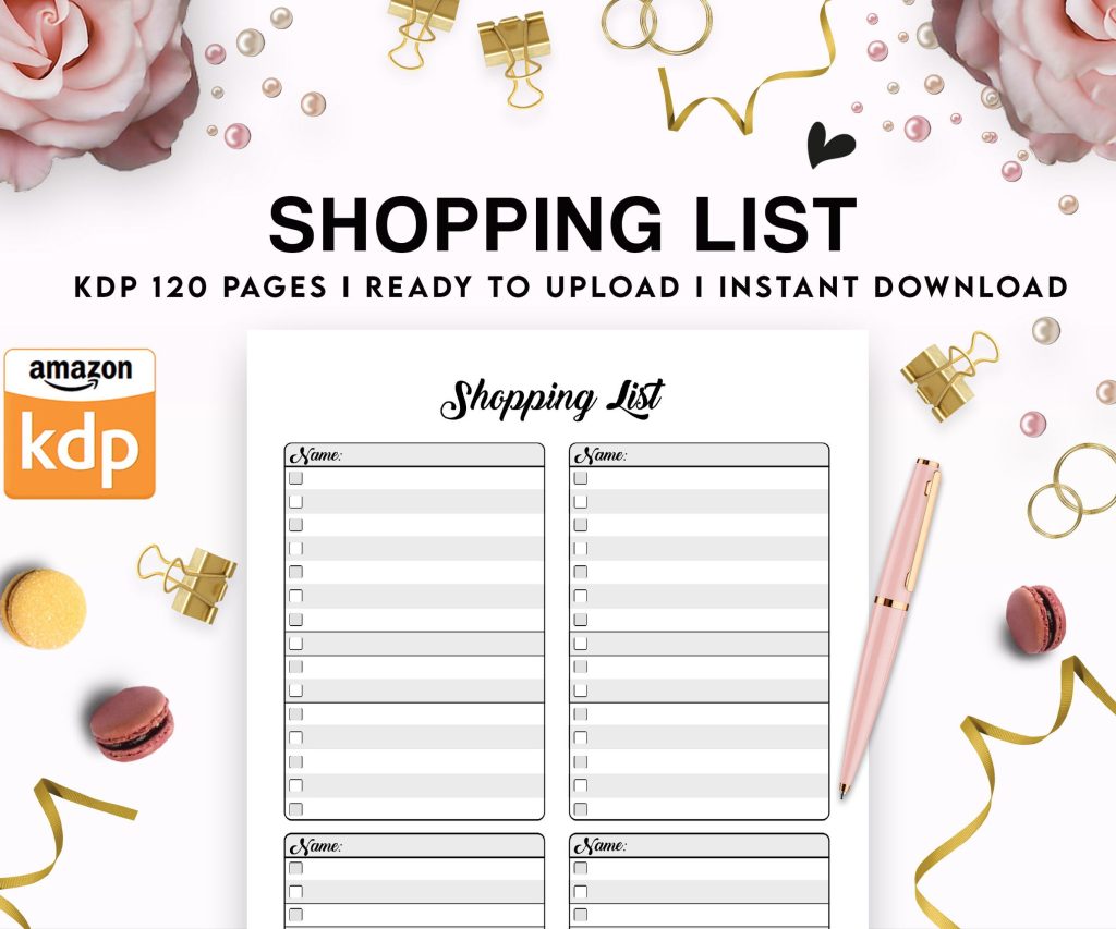 Shopping List Journal 120 pages Ready to Upload PDF Commercial Use KDP Template 6×9″ 8.5×11″ for Low Content book