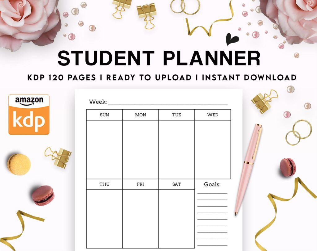 Student Planner Journal 120 pages Ready to Upload PDF Commercial Use KDP Template 6×9″ 8.5×11″ for Low Content book