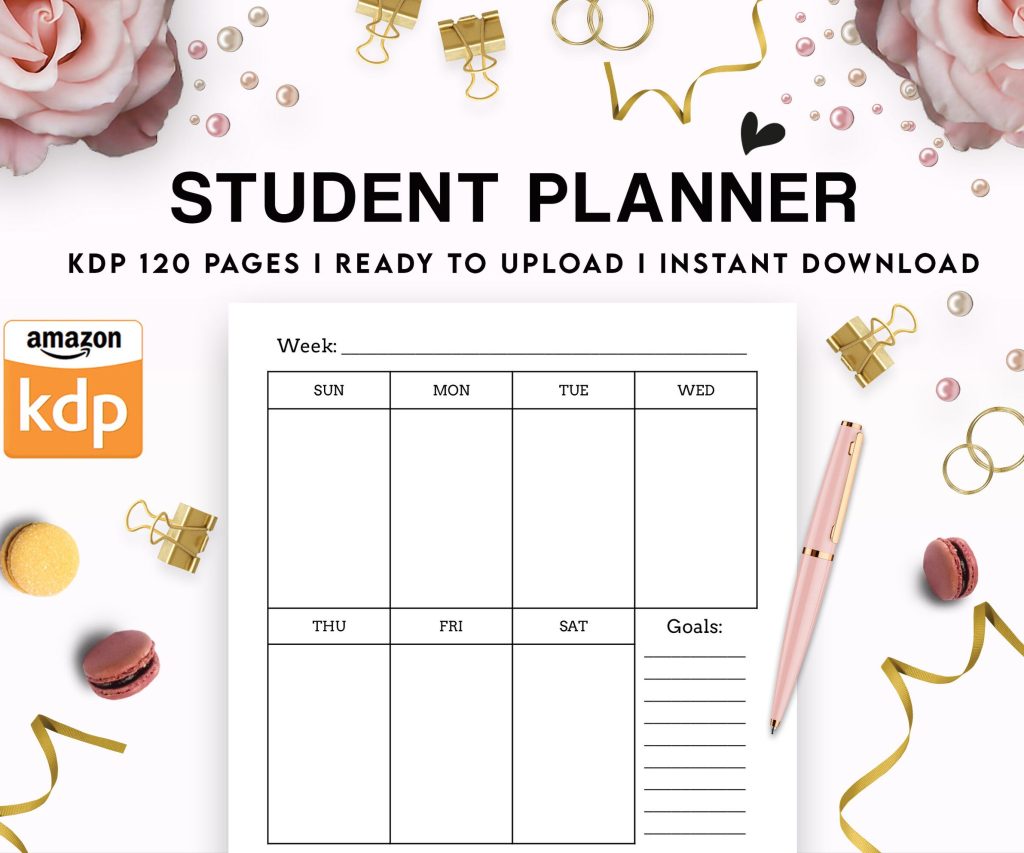 Student Planner Journal 120 pages Ready to Upload PDF Commercial Use KDP Template 6×9″ 8.5×11″ for Low Content book